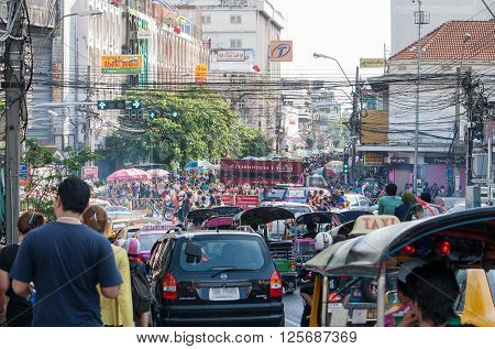 Bangkok - April 13: The Songkran festival atmosphere. A plethora of people men and women. Thailand and foreign tourists Khao San Road. 2011/4/13