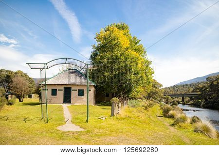 The historic buildings of Bullocks Hut in Lake Crackenback, New South Wales, Australia