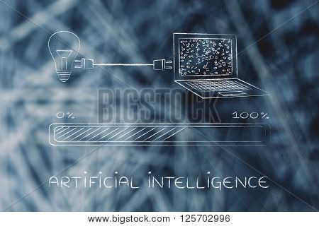 Lightbulb And Laptop Connected By Plug, Artificial Intelligence