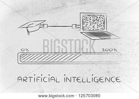Graduation Cap & Laptop Connected By Plug, Artificial Intelligence