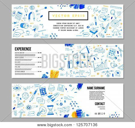 Hand Drawn Style Business Design. Pencil Sketch. Set of application development, web site coding, information and mobile technologies vector icons and elements.