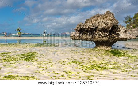 Low tide at Boracay island White Beach of Philippines
