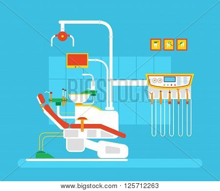 Stock vector illustration set of dental office with dental chair in flat style element for infographic, website, icon, games, motion design, video