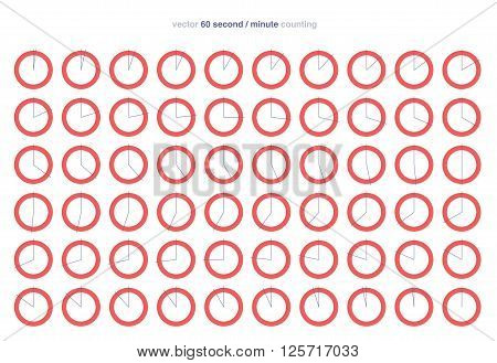 Collection of vector icons with watch counts on white background. Timespan is 1 second or minute.