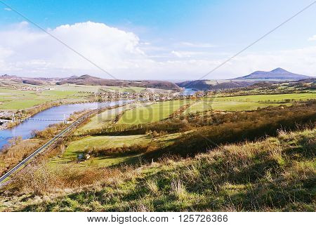 spring photo of european river Labe near the villages Prackovice nad Labem and Libochovany in Ceske stredohori region in czech nature