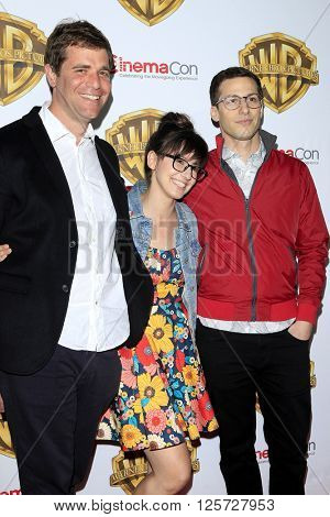 LAS VEGAS - APR 12: Nicholas Stoller, Katie Crown, Andy Samberg at the Warner Bros. Pictures Presentation during CinemaCon at Caesars Palace on April 12, 2016 in Las Vegas, Nevada