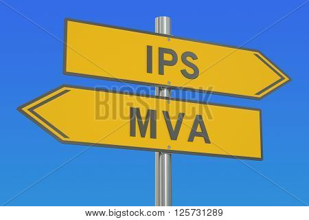 IPS vs MVA concept 3D rendering on the signpost