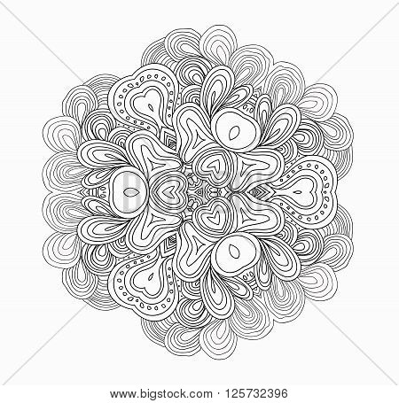 Zendala. Hand drawn mandala. Doodle flower. Adult coloring book.  Yoga.