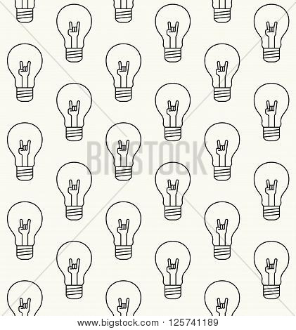 Modern Stylish Outlined Texture With Sign Of The Horn Hand Gesture Inside Of The Light Bulbs - Vecto