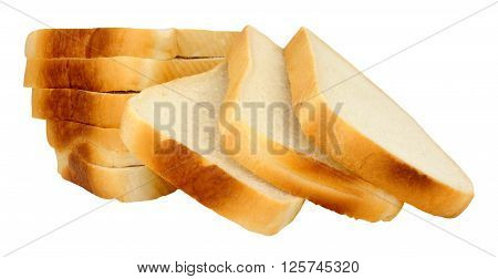 Thickly sliced white processed bread loaf isolated on a white background
