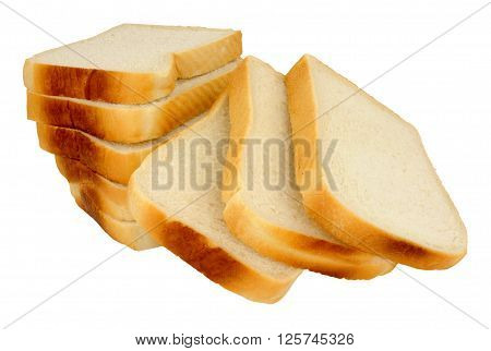 Thickly sliced white processed bread loaf isolated on a white background