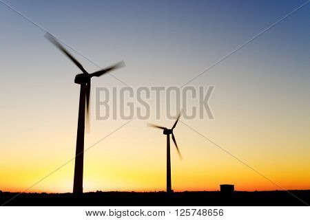 Windmills for electric power production, La Muela, Zaragoza Province, Aragon, Spain.