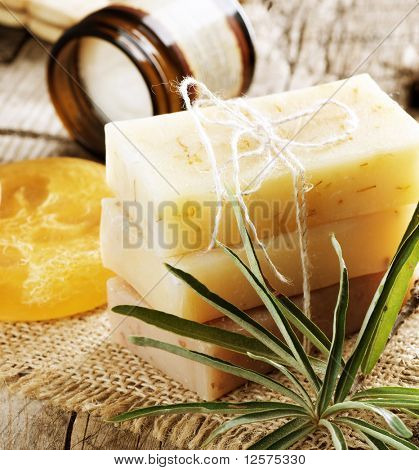 Ručně vyráběné mýdlo closeup.Lázeňské produkty