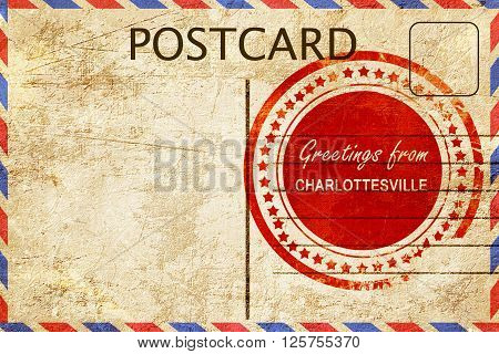 greetings from charlottesville, stamped on a postcard