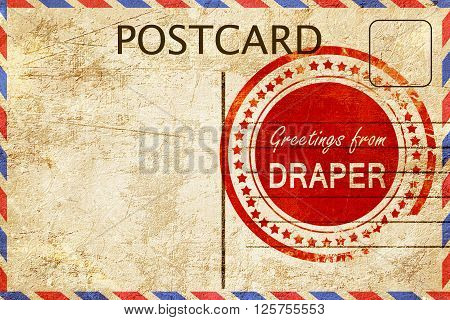 greetings from draper, stamped on a postcard