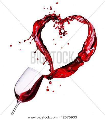 Sklenice červeného vína abstraktní srdce Splash