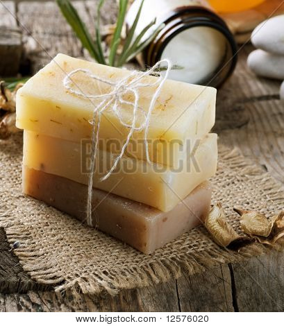 Ručně vyráběné mýdlo closeup.Lázeňské produkty