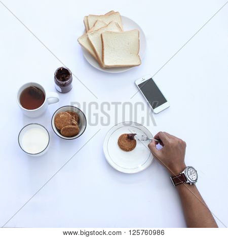 breakfast with bread and fresh milk to make your day