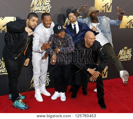 O'Shea Jackson Jr., Corey Hawkins, Common, Neil Brown Jr. and Aldis Hodge at the 2016 MTV Movie Awards held at the Warner Bros. Studios in Burbank, USA on April 9, 2016.