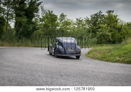 PESARO, ITALY - MAY 15: ALFA ROMEO 6C 2500 Freccia Oro 1948 on an old racing car in rally Mille Miglia 2015 the famous italian historical race (1927-1957) on May 2015