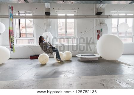 People Visiting Fuorisalone 2016 In Milan, Italy