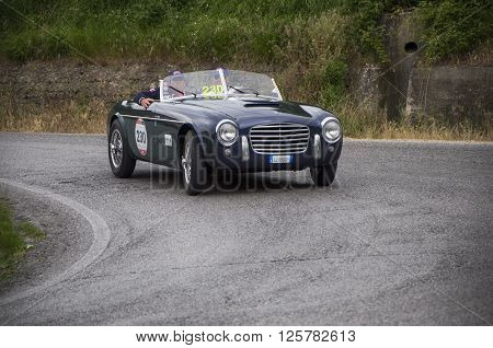 PESARO, ITALY - MAY 15: S.I.A.T.A. Daina Gran Sport Stabilimenti Farina 1952 on an old racing car in rally Mille Miglia 2015 the famous italian historical race (1927-1957) on May 15 2015