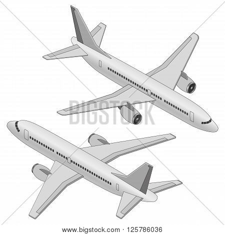 Isometric plane on a white background. Flat 3d isometric passenger plane.