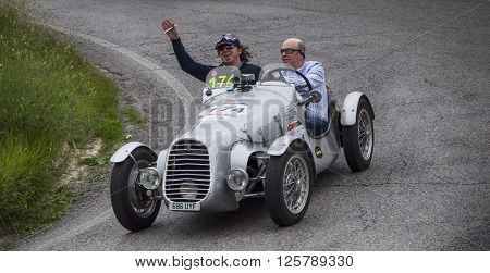PESARO, ITALY - MAY 15: BENEDETTI Giannini 750 Sport 1948 on an old racing car in rally Mille Miglia 2015 the famous italian historical race (1927-1957) on May 2015