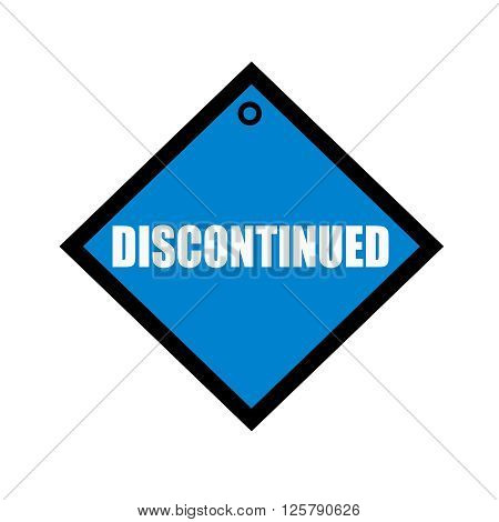 Discontinued white wording on quadrate blue background