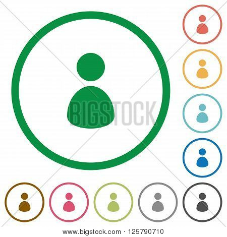 Set of user color round outlined flat icons on white background