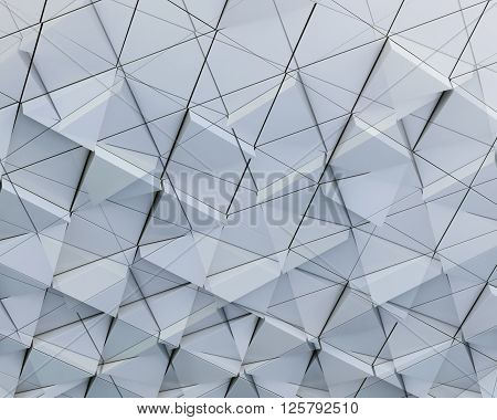 Abstract close-up view of modern aluminum ventilated facade of triangles