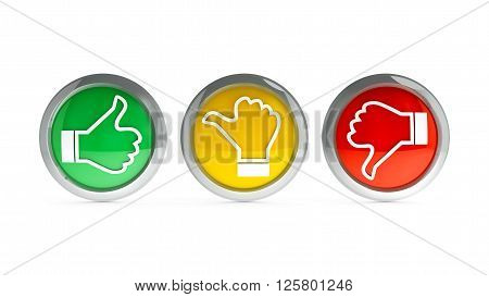 Positive neutral and negative icons isolated on white background - represents customer satisfaction and feedback three-dimensional rendering 3D illustration