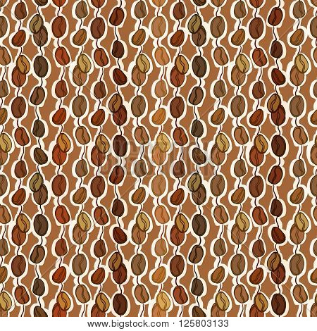 Brown seamless pattern coffee seeds texture background. Black coffee design for coffee shop menu, wrapping paper, fabric, cafe interior design vector illustrationVector illustration