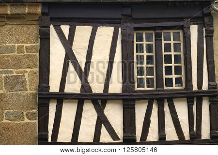 Saint-Brieuc (Cotes-d'Armor Brittany France): old typical half-timbered house a window