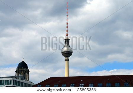 Berlin TV Tower and old building. Fersehturm in Berlin