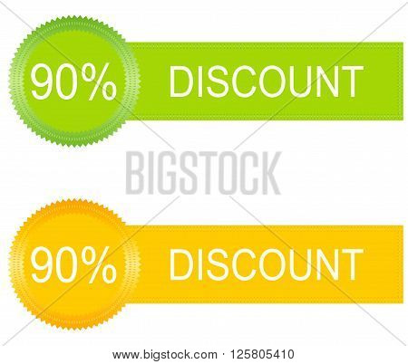 90 percent discount buttons set in orange and green