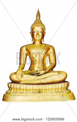 Figurine of the Buddha from bronze on a white background.