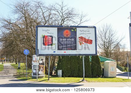 POZNAN POLAND - APRIL 01 2016: QAFP meat brand advertisement billboard on the Polan area