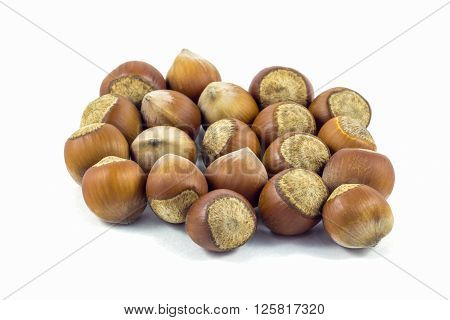 Hazelnuts on white background, hazelnuts from Georgia.