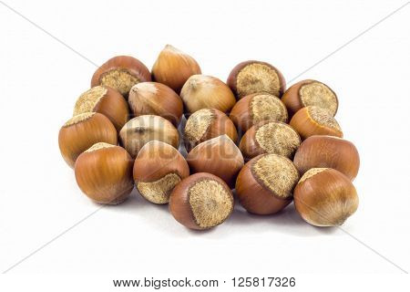 Hazelnuts on white background, hazelnuts from Geogria.
