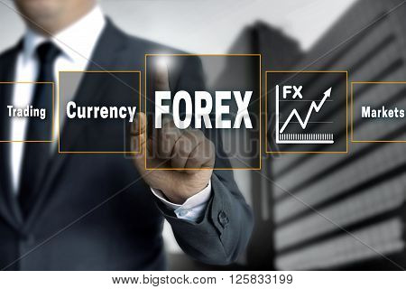 Forex broker with touchscreen concept background picture