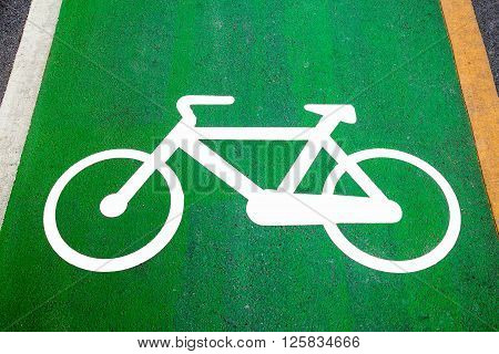 Bike lane signs painted onto a green bike lane