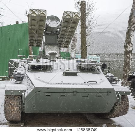 MOSCOW RUSSIA- DECEMBER 15- 9A35-Combat vehicle with four missiles 9M37 air defense missile system 9K35