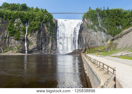 BEAUPORT QUEBEC/CANADA - JUNE 14 2010: Violent drop at Montmorency Falls turns into peaceful eddy