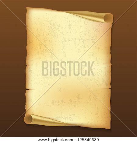 Ancient scroll on brown background with shadow