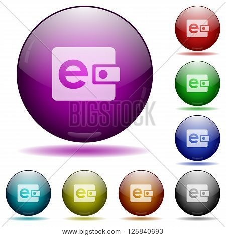 Set of color e-wallet glass sphere buttons with shadows.