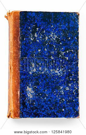 Old blue scratched book cover isolated on white with clipping path