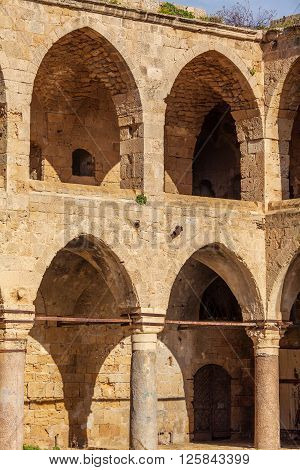 Khan al-Umdan Mosque Colonnade Acre city Israel