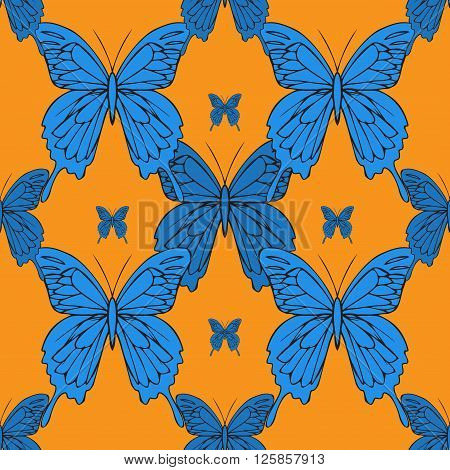 Big realistic background of colorful butterflies. Summer flying insects set for greeting cards and scrapbook seamless pattern