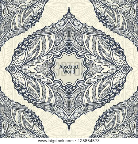 Abstract  Background   with Zen doodle or  Zen tangle  pattern black on white for coloring page or relax coloring book or wallpaper or for decorate package clothes  or creative Post Card